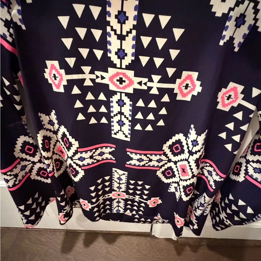 Moa Moa Navy and Pink Geometric Long Sleeve Top